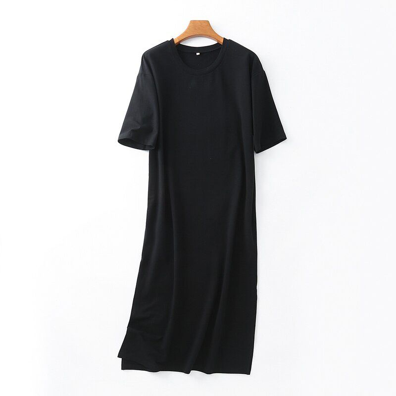 Women Elegant 95% Cotton Sweatshirt Dress Oversized Short Sleeve Side Open Ladies Midi Dress 6L60