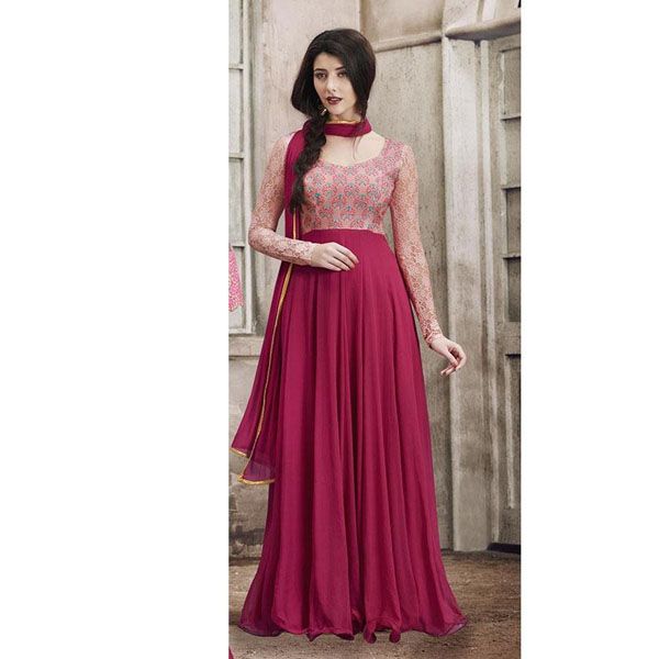 Dark Magenta Georgette Semi Stitched Party Dress for Women