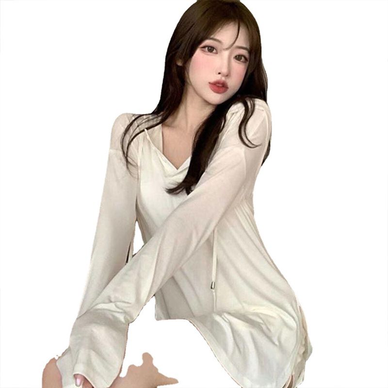 Yfashion Women  Shirt Solid Color Hooded op  Fit Outer Wear -shirt Casual Sun Protection hin op color