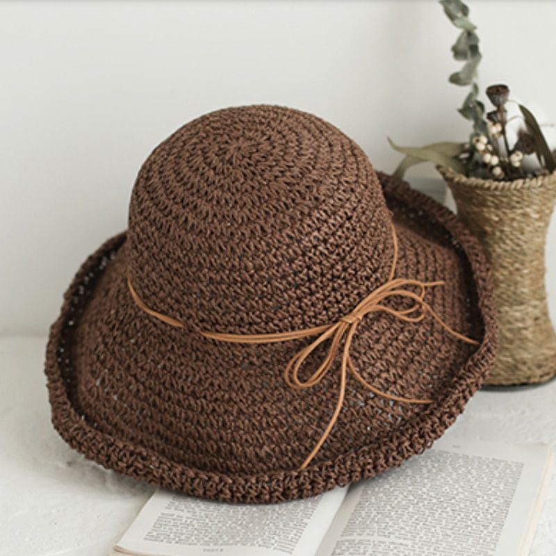 Simple Ladies Sun Hat For Women Bowknot Raffia Straw Hat Foldable Summer Hat Wide Brim Beach Hat Female Chapeau Femme