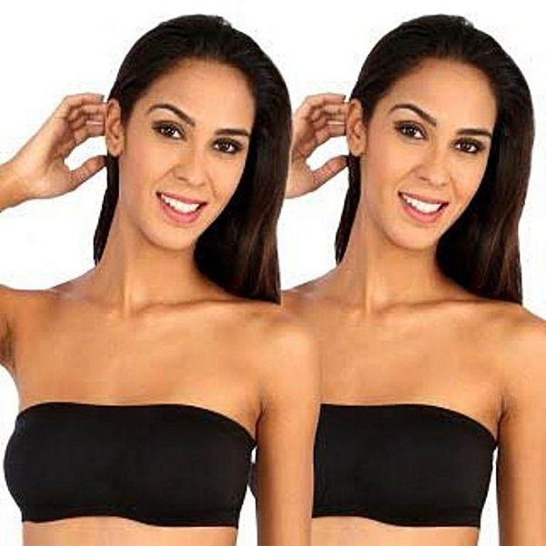 Black Cotton Tube Bra for Women - 2Pcs