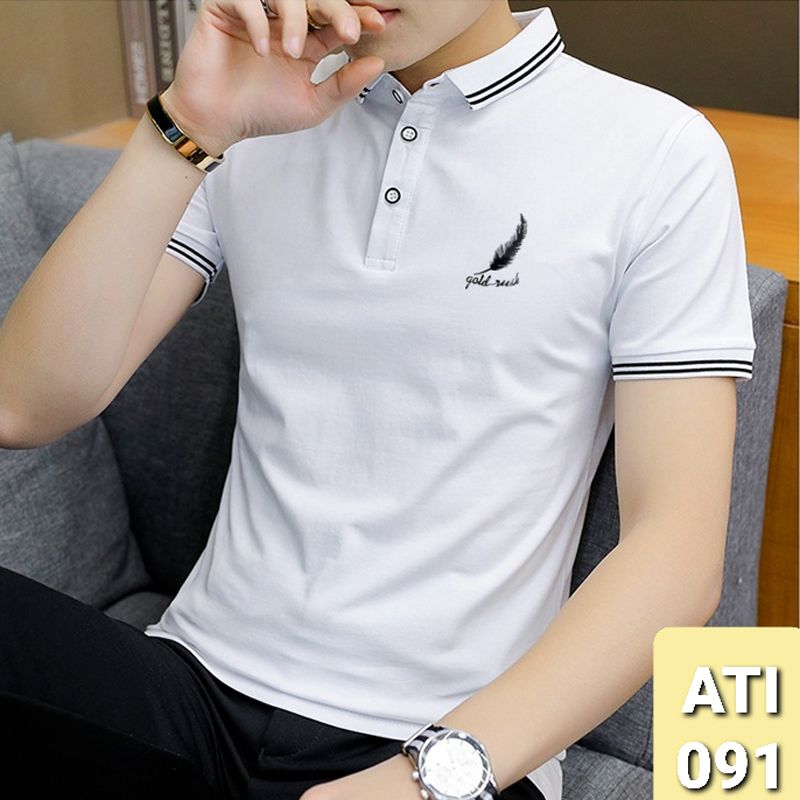 Trendy Fashionable White Color Leaf Printed Cotton  Polo Shirt For Men