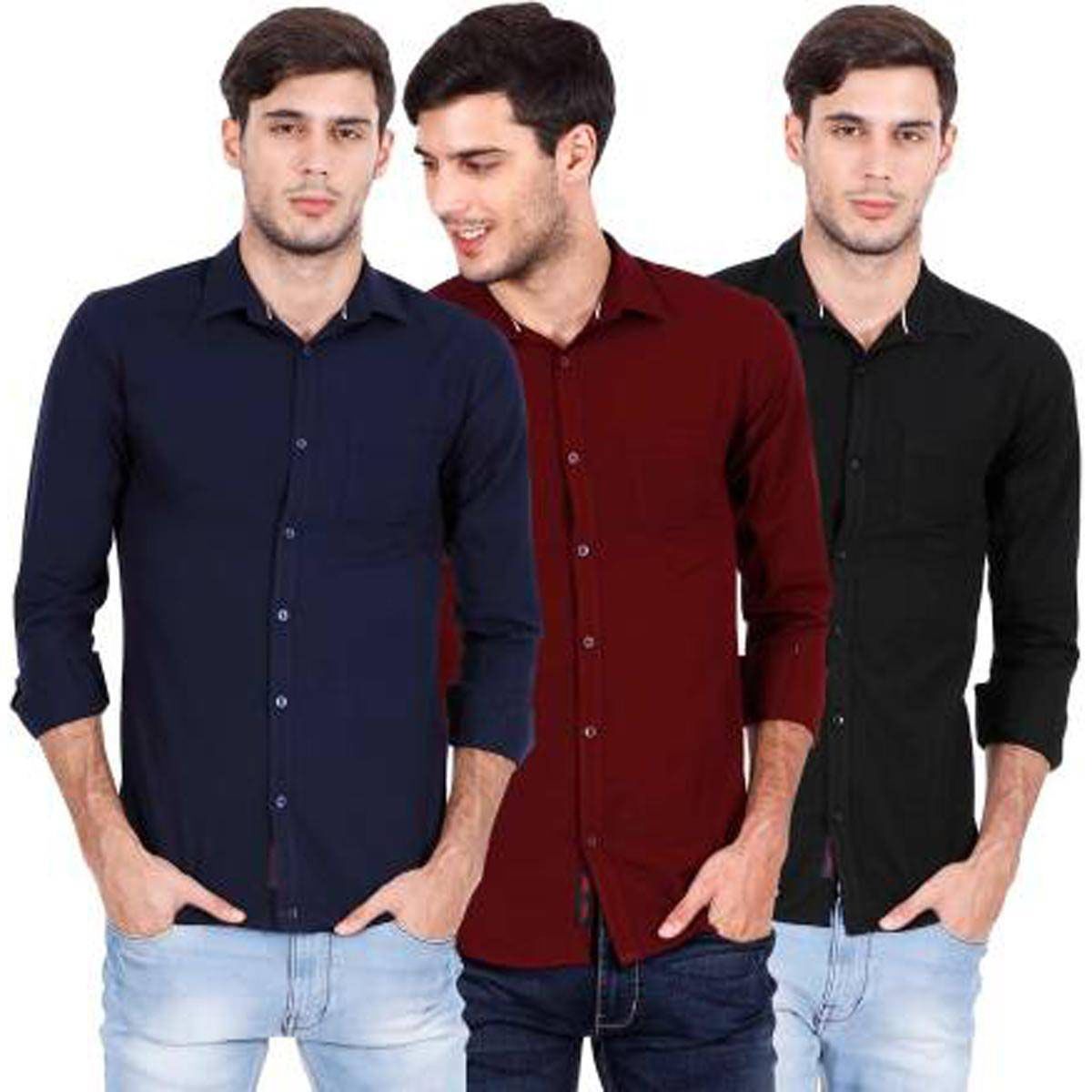 Pack of 3 Cotton Comfortable Long Sleeves Casual Shirt For Men (Export Quality)