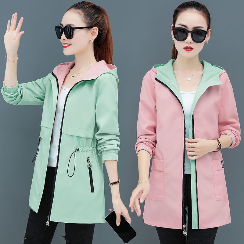 New Women Jacket Spring Autumn Hooded Coat Casual Windbreaker Female Double-sided Wear Zippers Basic Jacket Plus Size Ladies