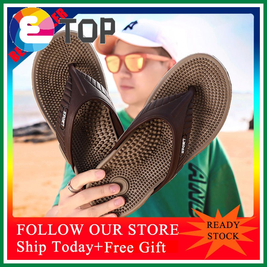 【Ready Stock】Flip Flops for Men Soft Massage Slippers Fashion Slippers Casual Sandals Outdoors Lightweight Male Slides