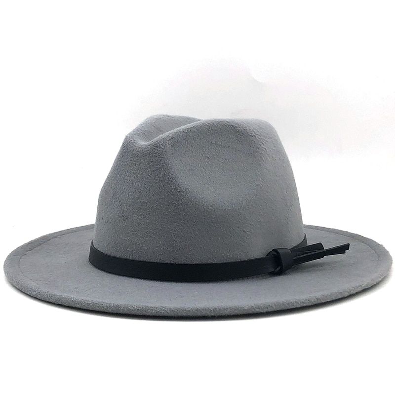 New Women Men Wool Fedora Hat With Leather Ribbon Gentleman Elegant Lady Winter Autumn Wide Brim Jazz Church Panama Sombrero Cap