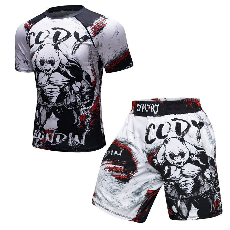 MMA WorkOut Compress Men T-shirt Long Sleeves BJJ 3D Fitness s Men Rashguard Tshirt + Trousers Men's Clothing