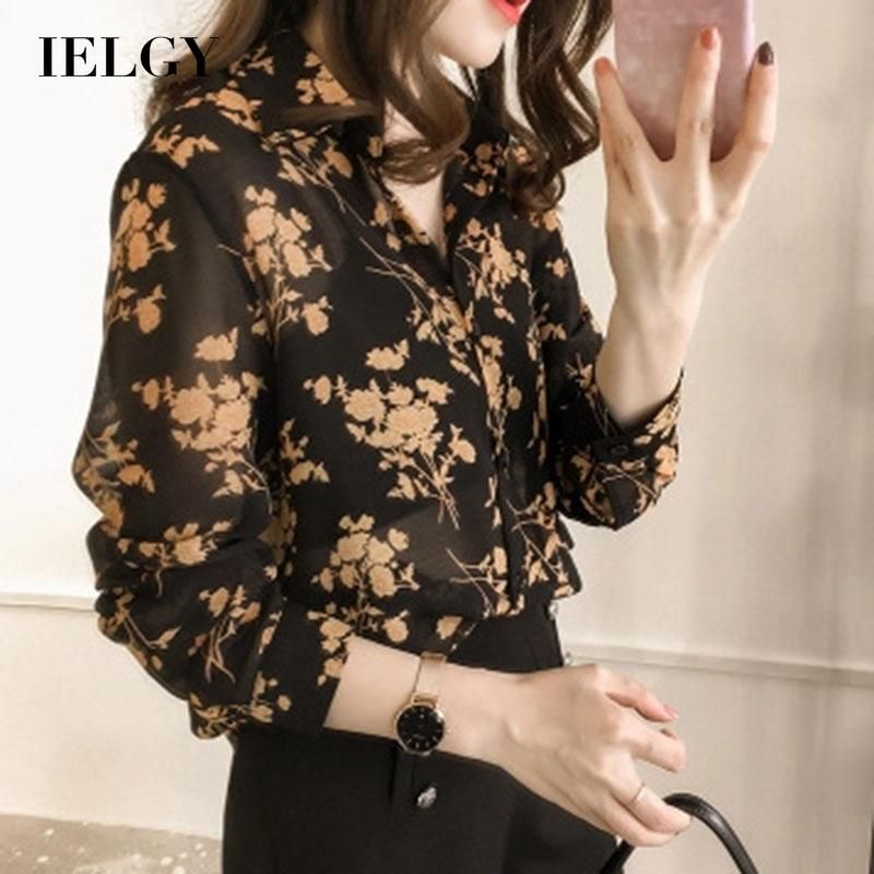IELGY Women's clothes fashion tops printed shirts thin long sleeves casual all-match loose
