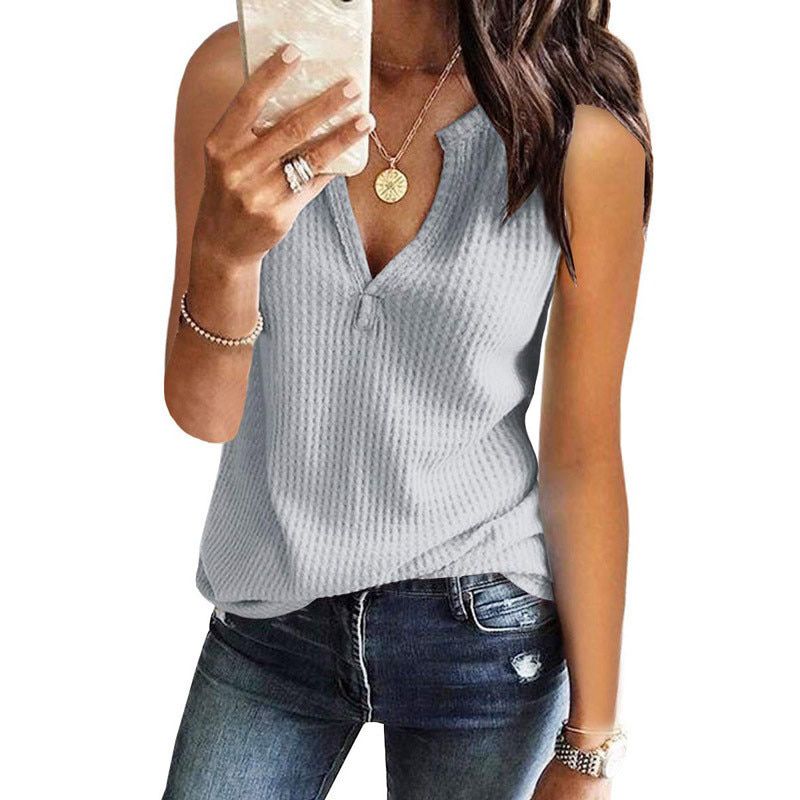 New Summer Female Knitted Tank Tops Deep V-neck T-Shirt Vest Women Sleeveless Elasticity Sweater Solid Casual
