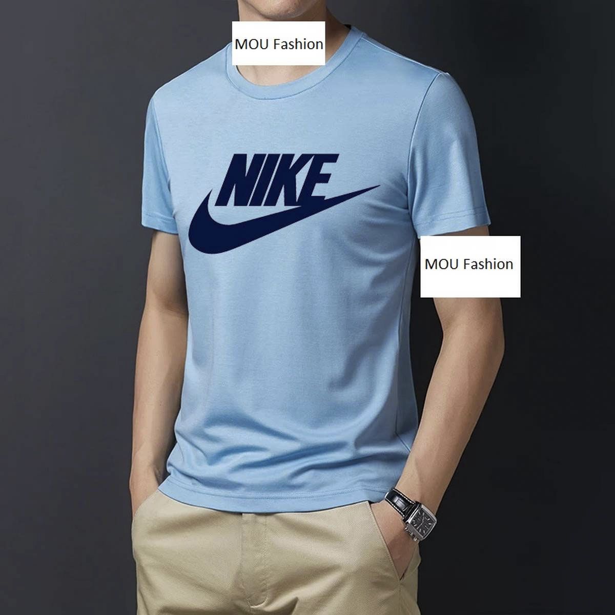 new Light blue  T-shirt round neck Digital print t shirt for men