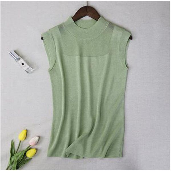 Hollow Out Tank Tops Women Summer Lce Silk Knitted Vest Top Sleeveless Casual Korean Tops Elasticity Solid Slim Pullover