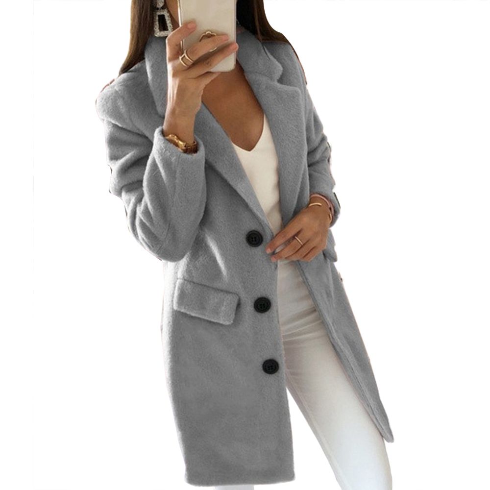 Autumn Winter Long Sleeve Cardigan Women Lapel Blazer Jacket Coat