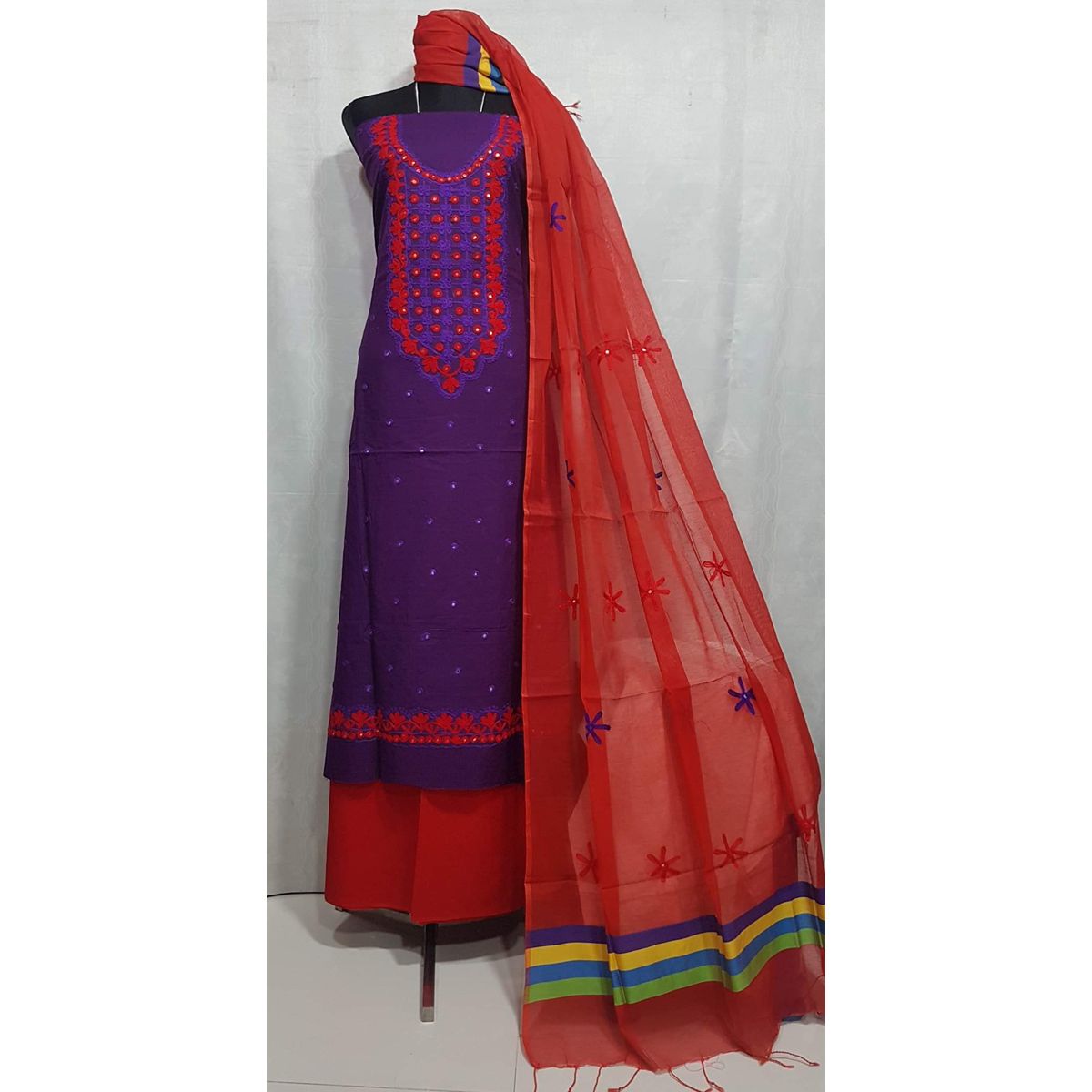 Nur Export Quality Ari Work Unstitched Three Piece Salwar Kamiz Dresses (3 Piece)