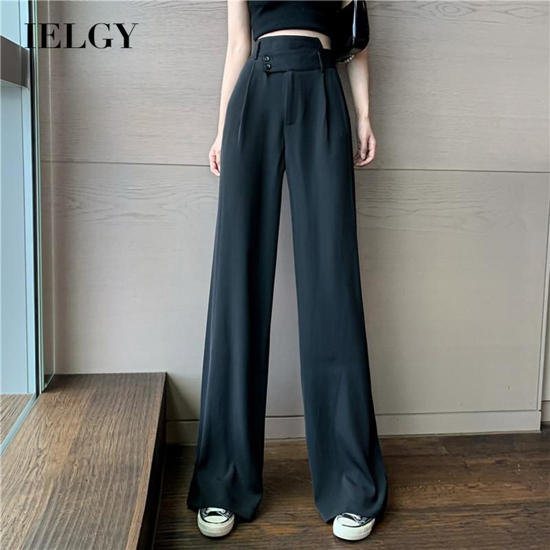 IELGY Loose Thin All-match pants Casual Women's Straight Wide leg Suit trousers High waist