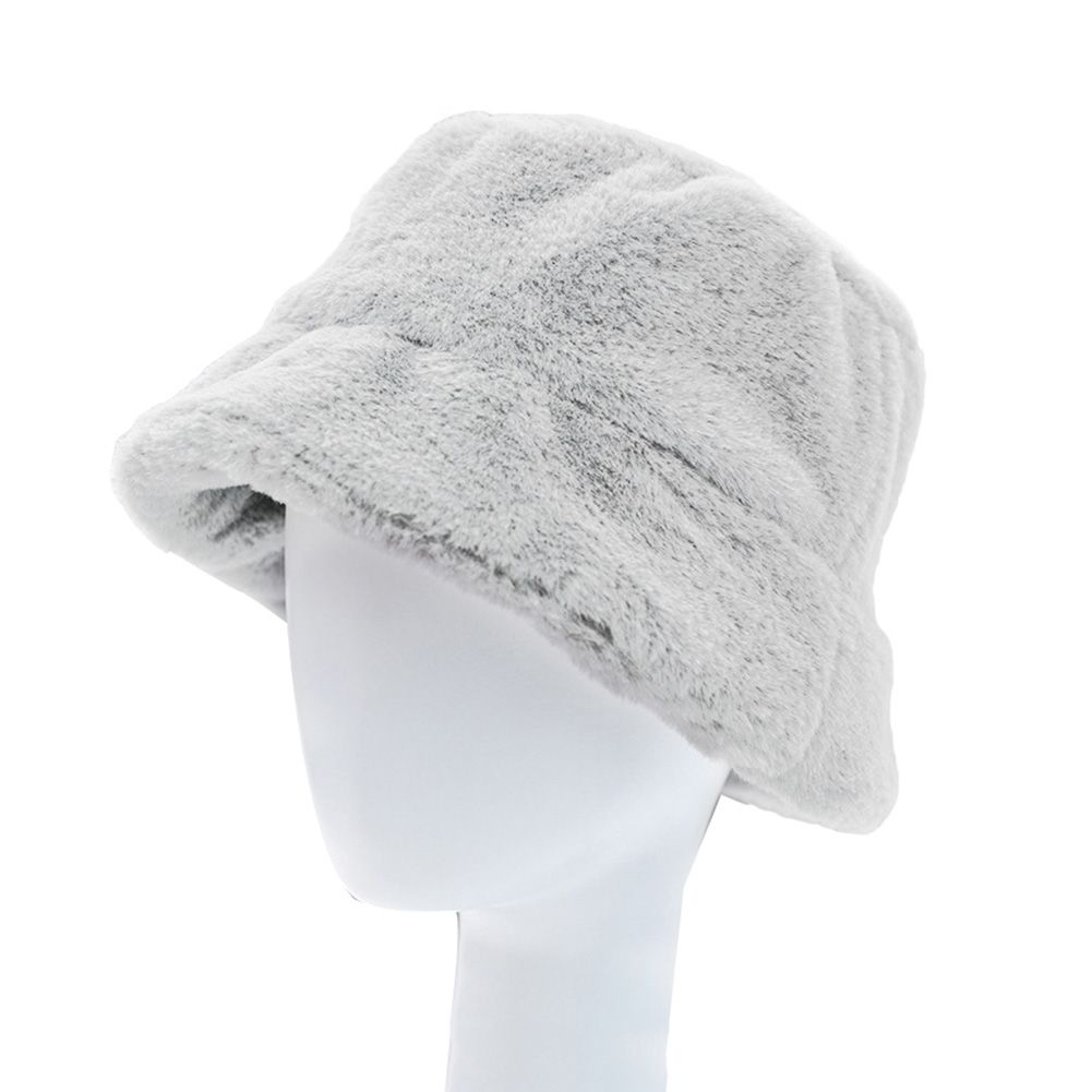 Women Winter Plushy Faux Fur Wide Brim Thick Warm Bucket Cap