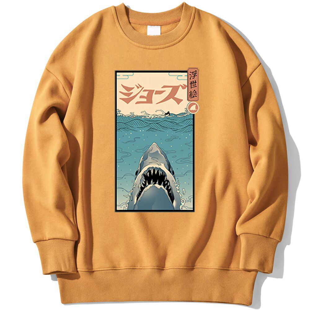 Ferocious Marine Life Shark Male Tracksuits Japanese Ukiyo Pattern Sportswear Male Famous Brand Streetwear Loose Sweatshirt