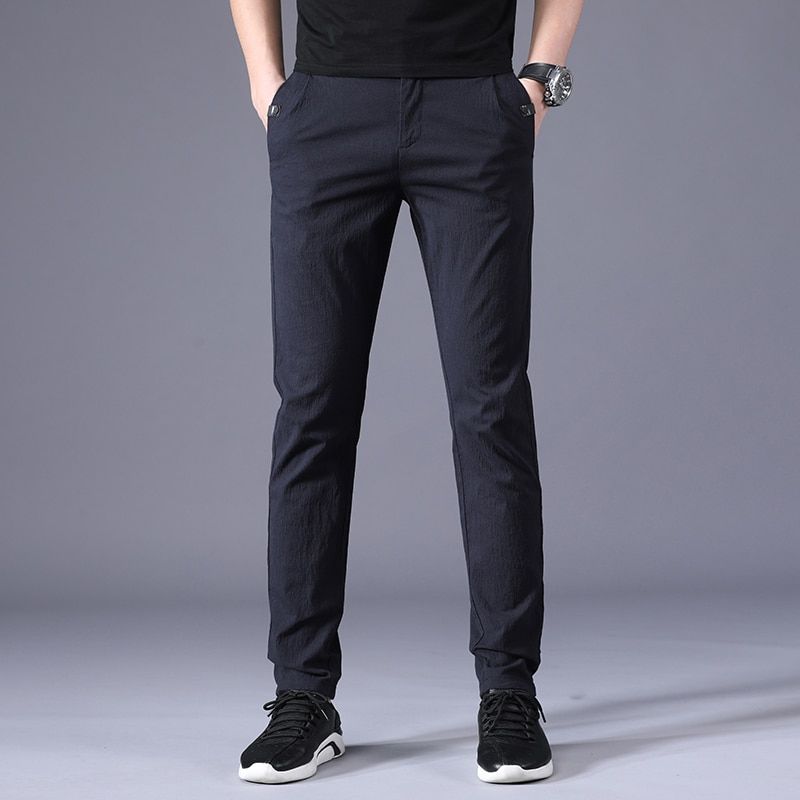 Autumn Men's Business Slim Casual Pants Fashion Classic Style Elasticity Trousers Male Brand Gray Navy Blue Black