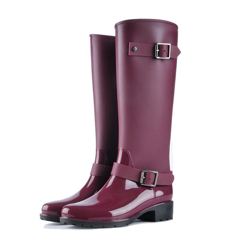 2021 Women Tall Rain Boots Waterproof PVC Work Knee High Rain Boots Flat Anti-slip Rubber Rainy Day Shoes Woman