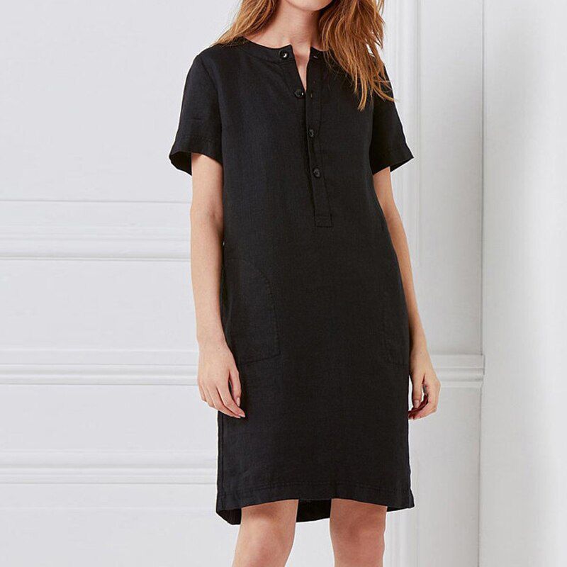 Women Short Sleeve Pocket Midi Dress Button Solid Plus Size 5XL Dresses Female Spring Summer Vintage Straight Vestidos
