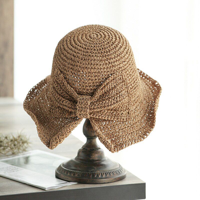 Parent-child  Raffia Bow Sun Hat Wide Brim Floppy Summer Hats For Women Beach Panama Straw Dome Bucket Hat Femme Shade Hat