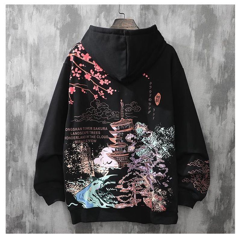 hoodie men plus velvet trend Harajuku style autumn and winter clothes loose -hop japanese streetwear couple Fashion hooded
