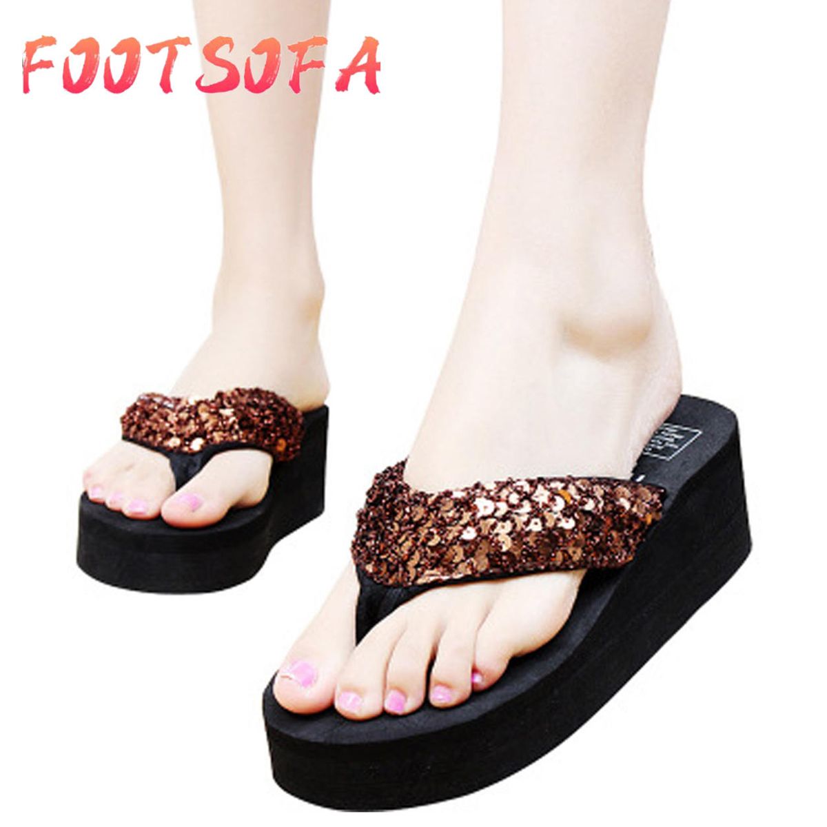 Summer Women Flip Flops Casual Sequins Anti-Slip Slippers Beach Flip Flat Sandals Open Toe Shoes For Ladies Shoes