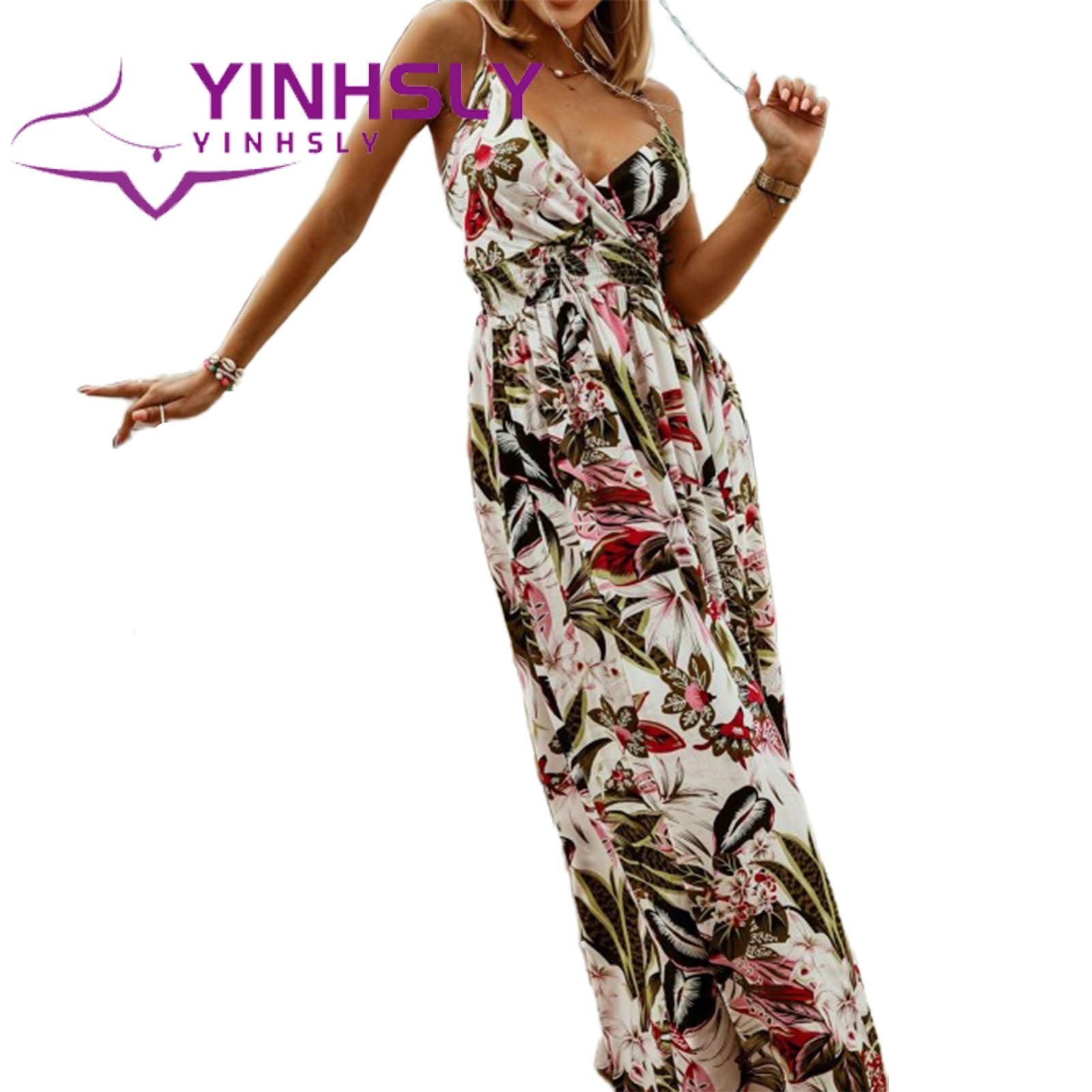 Maxi Dress High Waist Bohemian Spaghetti Strap Floral Long Maxi Dress