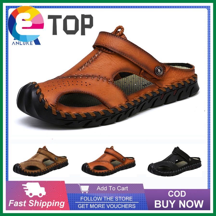 Shoes for Men Summer Men Slippers Fashion Leather Sandals High Quality Men Shoes Beach Shoes Big Size 38-48 Kasut Lelaki