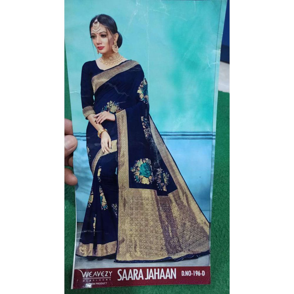 Multicolor Silk Katan Saree with Blouse Piece for Women