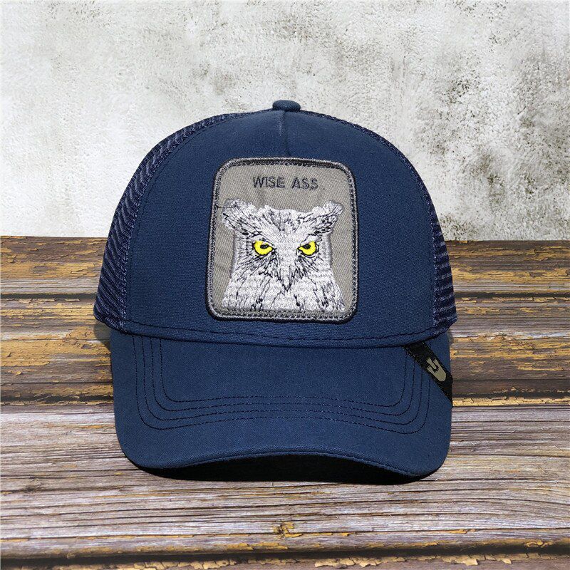 1pc Adjustable,New Flying Goose and Raccoon Heads Baseball Cap Animal Embroidery Anime Cute Embroidery Summer Mesh Sunshade hats- BUTCH- black