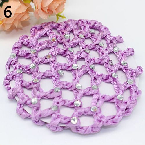 Women Bun Cover Hair Net Ballet Dance Skating Rhinestone Crochet Snood