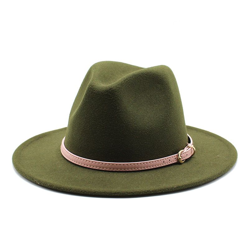 56-60cm White/BlackWide Brim Fedora Hat Women Men Imitation Wool Felt Hats with Metal Chain Decor Panama Jazz Chapeau hat