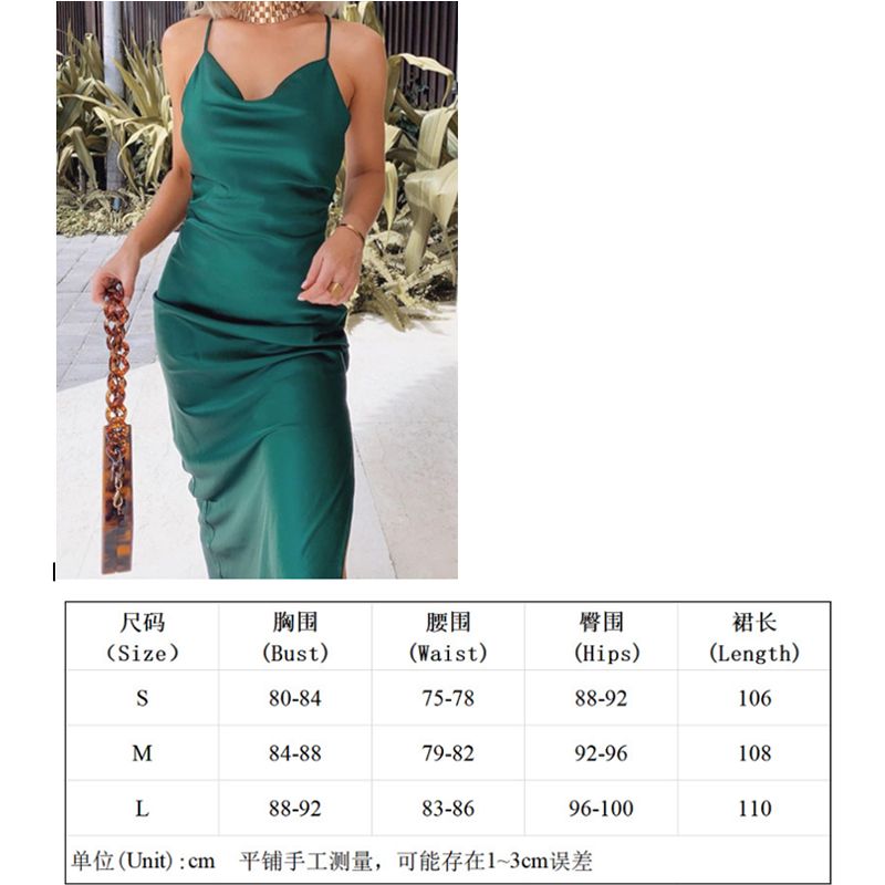 Women Fashion Sexy Sleeveless Strap Split Dress Solid Color Slim Fit Evening Mid-length Skirt