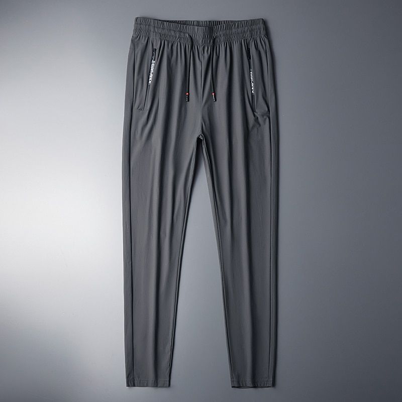 Summer Ice Silk Sweatpants Men Quick Dry Breathable Loose Fitness Belted Straight Pants Slim Stretch Cool Casual Men Pants