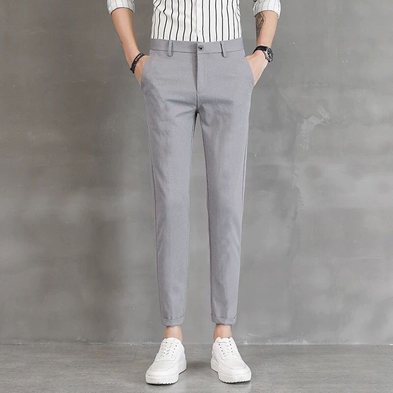 Black Suit Pants Men Korean Style Cropped Harem Pants Slim Fit Thin Skinny Trousers Loose Business Casual Male Dress Pants gray