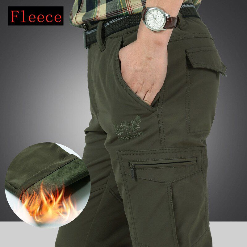 Warm Fleece Cargo Pants Men Winter Tactical  Pants Thicken Casual Cotton ber Working Trousers Plus Szie 4XL