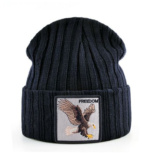 Knitted SKullies Beanies Men Hop Solid Hat With Embroidery Eagle Patch Double Layer Knit Bonnet Women Streetwear Kpop Gorras
