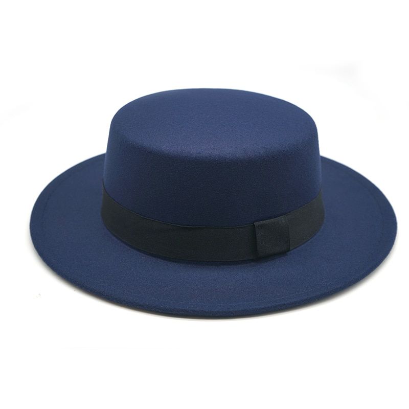 14color Classic Solid Color Felt Fedoras for Women Men Artificial Wool Blend Jazz Cap Wide Brim Simple Church Derby Flat Top Hat