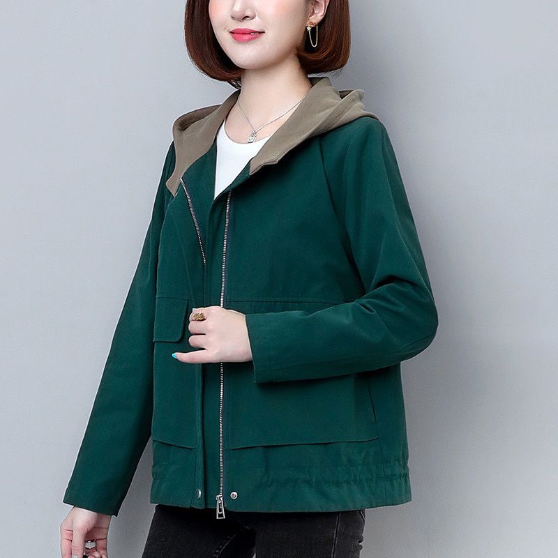 Spring Women Trench Coat New Hooded Short Outerwear Loose Plus Size With Lining Khaki Female Windbreaker Autumn Thin Coat