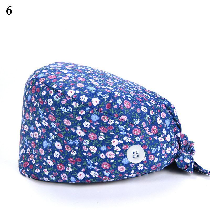 Dust-proof Work Scrub Nurse Hat Gorros Quirurgicos Floral Bouffant Sanitary Cap with Sweatband Cartoon Printing Baotou Scrub Cap