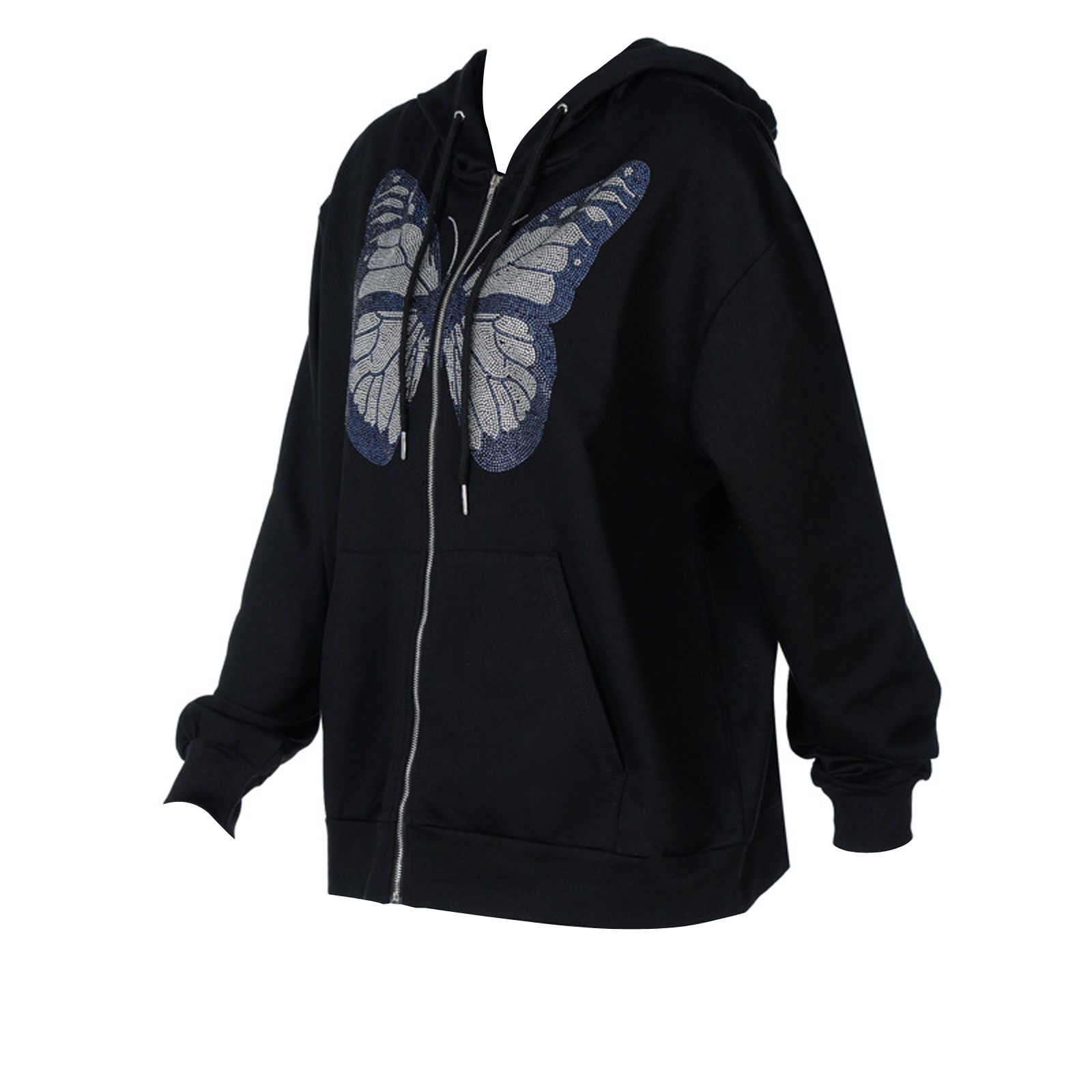 Women's Coat, Butterfly Printed Hoodie Zipper Long Sleeve Jacket with Pocket for Female