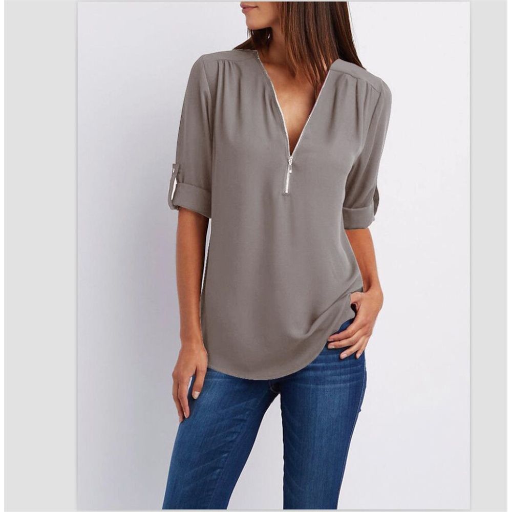 4XL 5XL Plus Size Women T Shirts 2019 New Fashion  V Neck Zipper Big Size Long Sleeve Pull Sleeve Loose Female T Shirt Tops