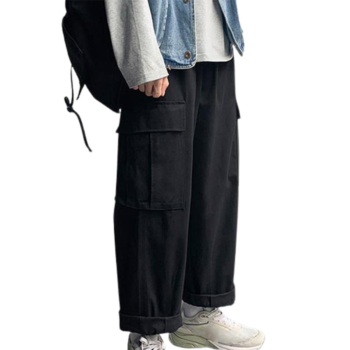 Men Cargo Pants Non-shrink Korean Style Fashion Wide Leg Trousers