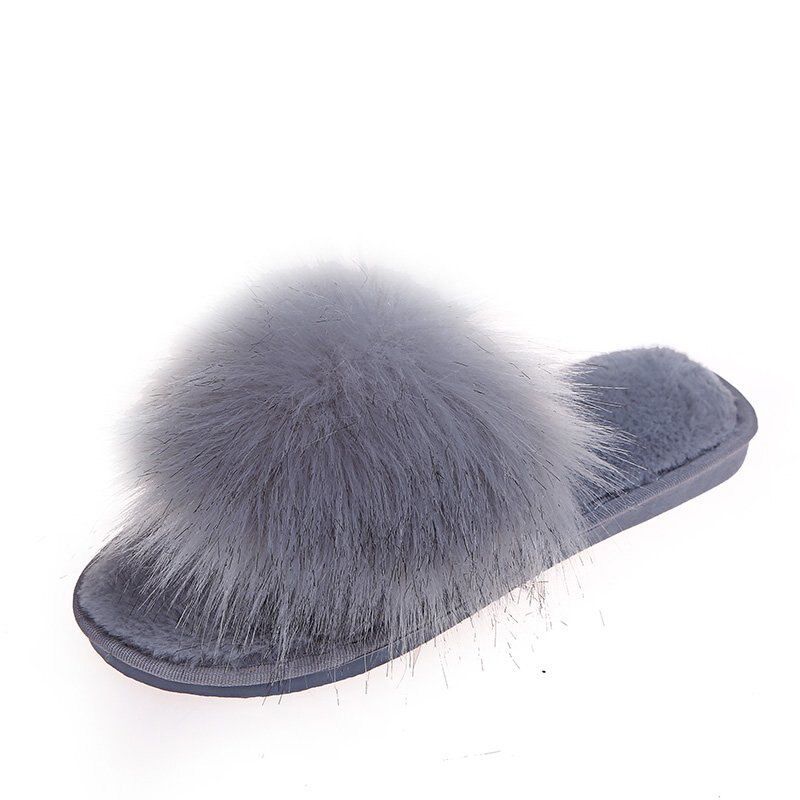 Ladies Home Slippers Warm Faux Flip-Flops Bedroom Flat Shoes Over-the-top Indoor Slippers Winter Slippers