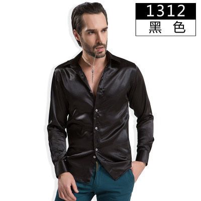 Silk Satin Shirt Men 2020 Smooth Mens Solid Tuxedo Shirt Business Chemise Homme Casual Slim Fit Shiny Wedding Dress Shirts