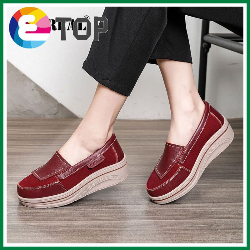 Wedge Shoes Leather Platform Shoes For Women Korean Style Fashion Thick Casual Shoes Ladies Loafers Women Shoes