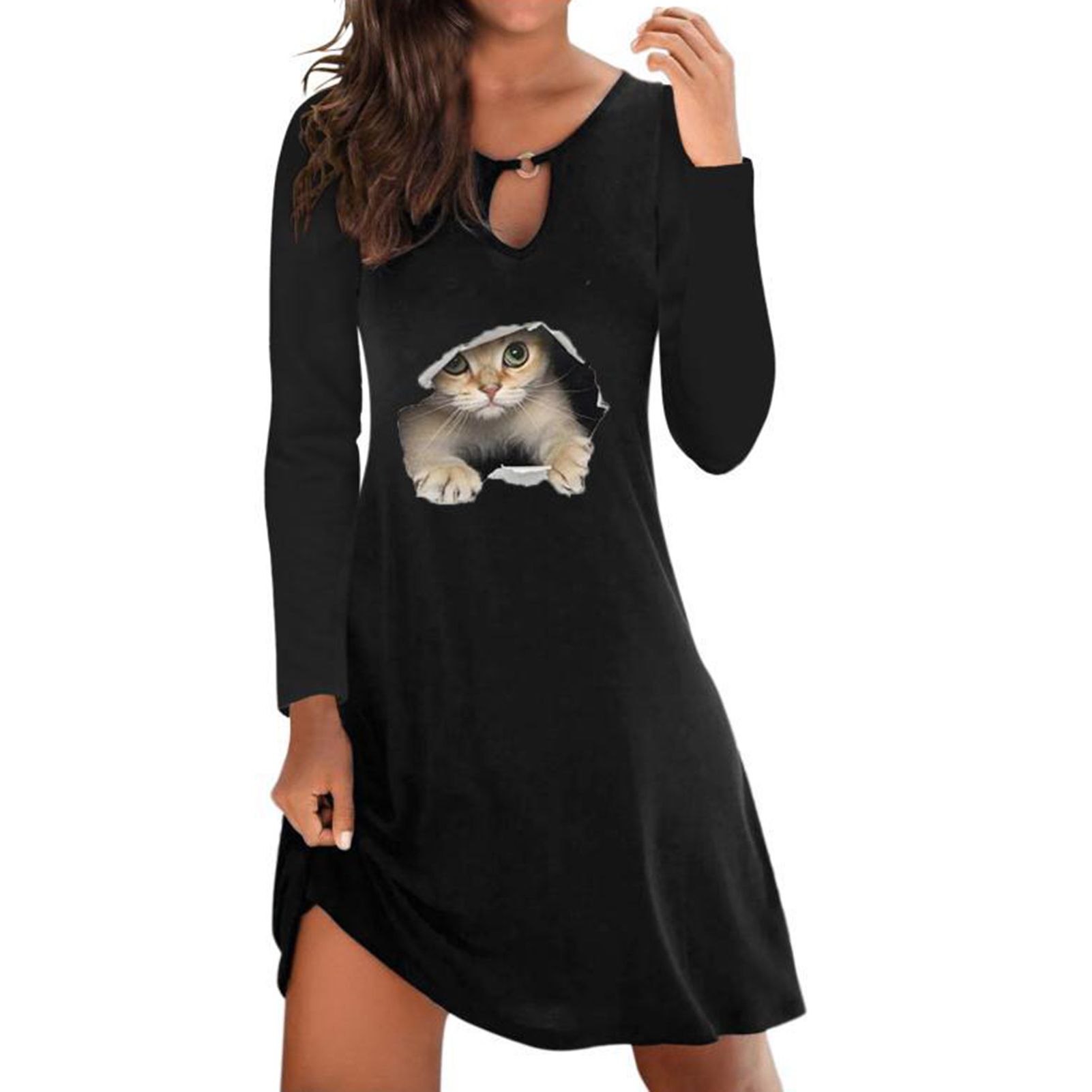 Dress O Neck Pure Color Crew Neck Dress