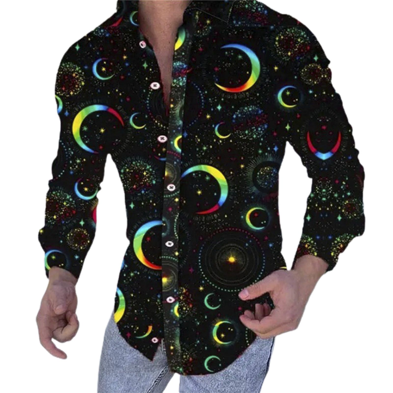 Men Top Turn-down Collar Moon Autumn Shirt