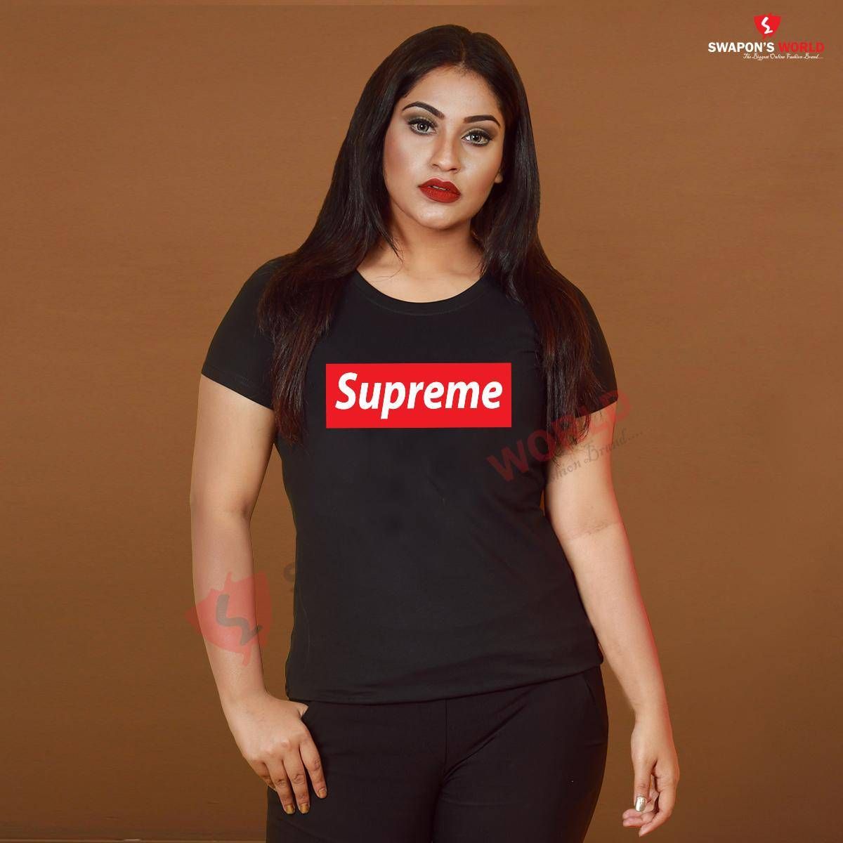 Black Cotton Half Sleeve T-Shirt for Women Code-SW3992T
