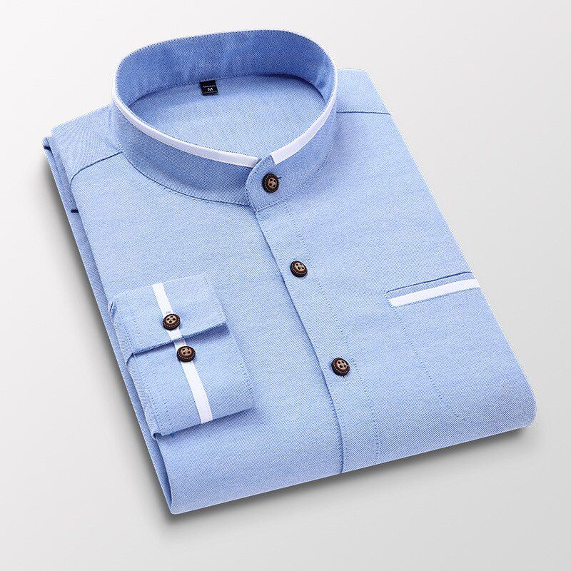 Men Shirt Long Sleeve Stand Oxford Business Dress Casual Shirts Slim Fit Brand ing Shirt White Blue Man Shirt 5XL DS414